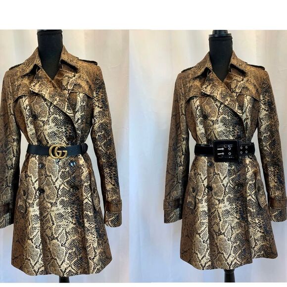 Banana Republic Heritage brown snake print trench coat M - Picture 1 of 14